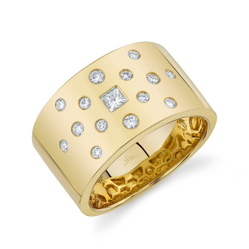 14K  Y/G Wide Diamond inlay Ring, D: 0.31ct
