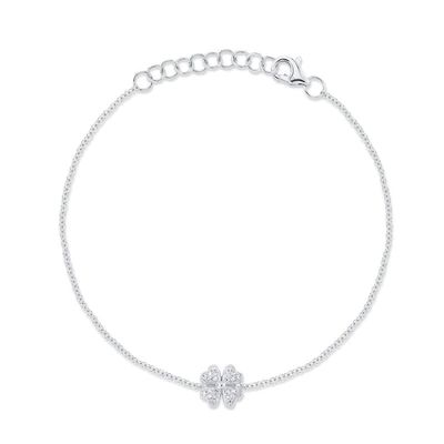 14K W/G Diamond Clover Bracelet, D: 0.05ct