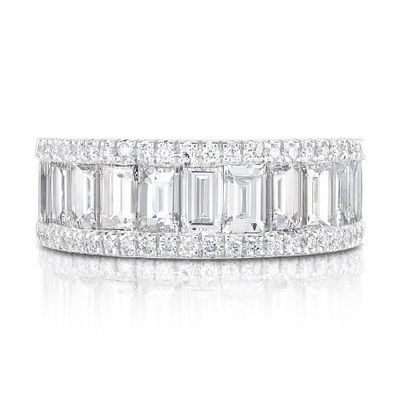 18K W/G Emerald Cut Diamond Band, D: 2.97ct, FG, VS1-VS2
