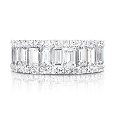 18K W/G Emerald Cut Diamond Band, D: 2.97ct, FG, VS1-VS2