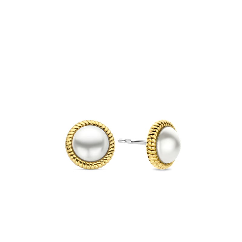 7923YP- Pearl Studs with Yellow Plated Rope Trim