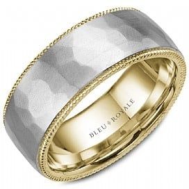 AL- 14K W/G &amp; Y/G 8.5mm Hammered Band
