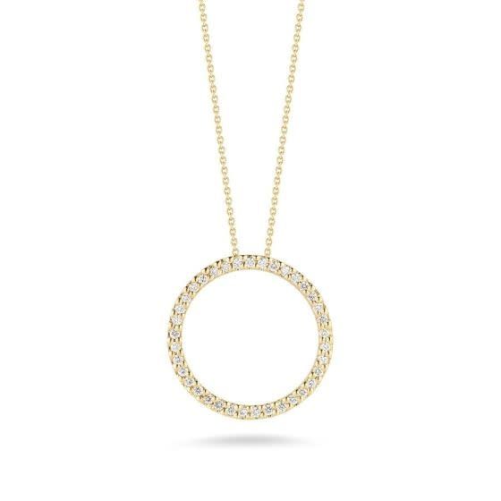 18K Y/G Open Diamond Circle Necklace with Adjustable Chain , D: 0.19ct