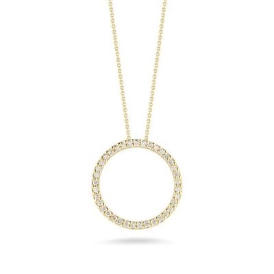 18K Y/G Open Diamond Circle Necklace with Adjustable Chain , D: 0.19ct