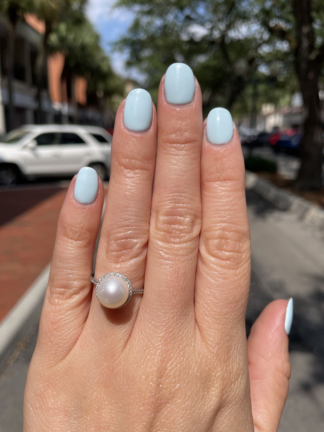 14K W/G FW Pearl &amp; Dia Ring, P: 9.5mm, D: 0.11ct