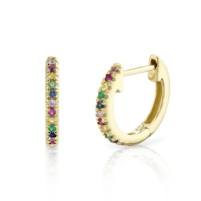 14K Y/G Multicolor Huggie Earrings, D: 0.08ct