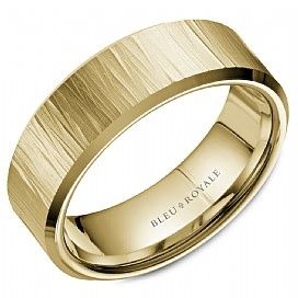 AL- 14K Y/G 7.5mm Bark Top, High Polished Edges Band