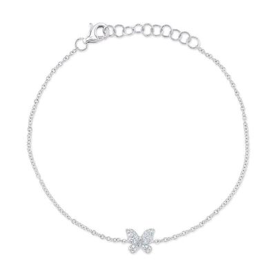 14K W/G Dainty Diamond Butterfly Bracelet, D: 0.08ct