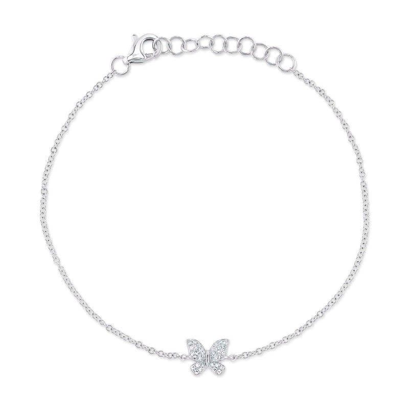 14K W/G Dainty Diamond Butterfly Bracelet, D: 0.08ct