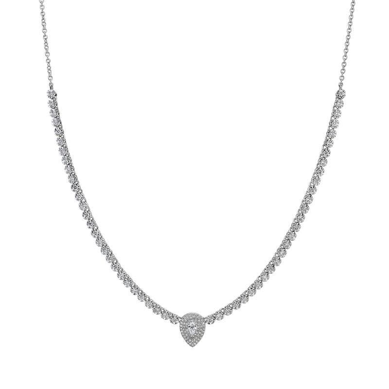 14K W/G Pear &amp; Round Half Diamond Tennis Necklace, D: 1.28ct