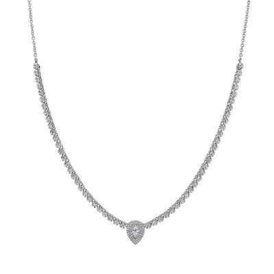 14K W/G Pear &amp; Round Half Diamond Tennis Necklace, D: 1.28ct