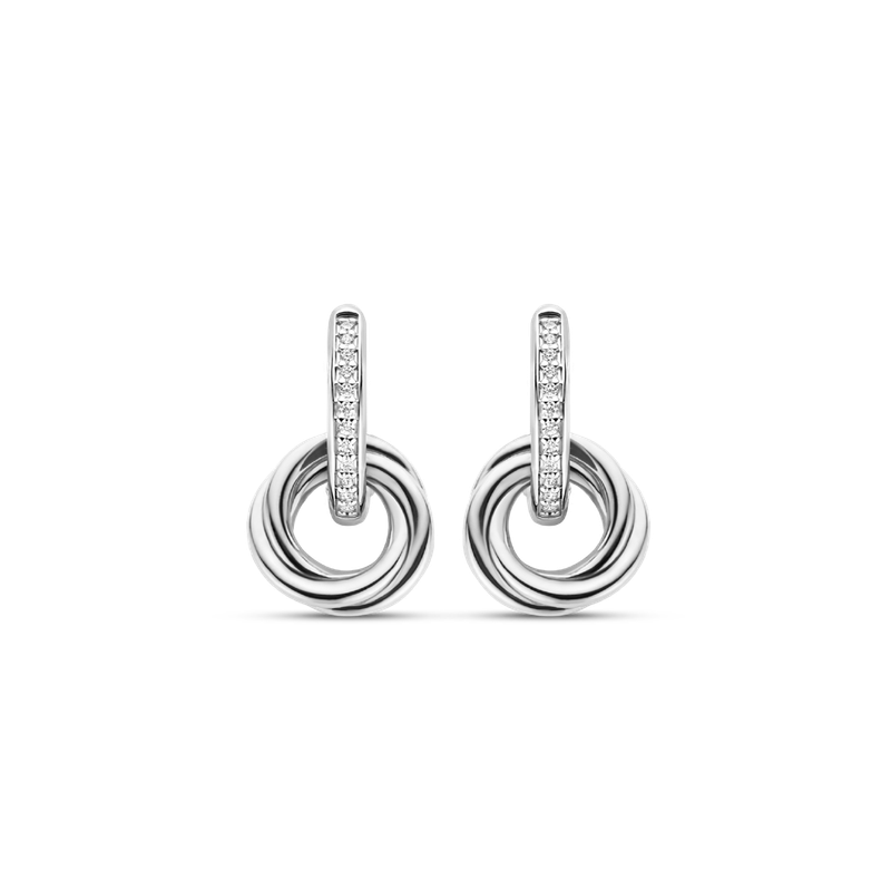 7857ZI- Hoop with Silver Twisted Dangle Earrings