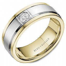 AL- 14K W/G &amp; Y/G 8mm Diamond &amp; Sandpaper Center Band, D: 0.25ct