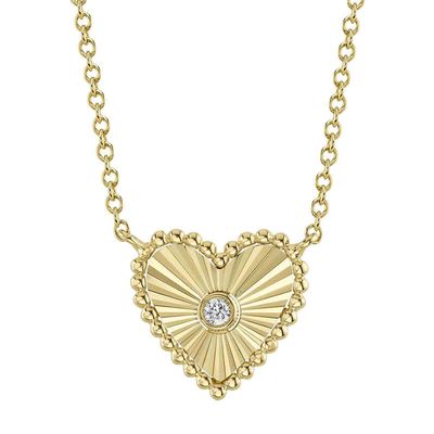 14K Y/G Fluted Bezel Diamond Heart Necklace