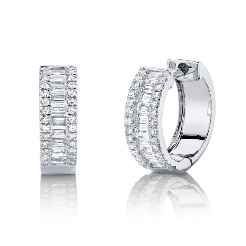 14K W/G Diamond Baguette Huggie Earrings, D: 0.49ct