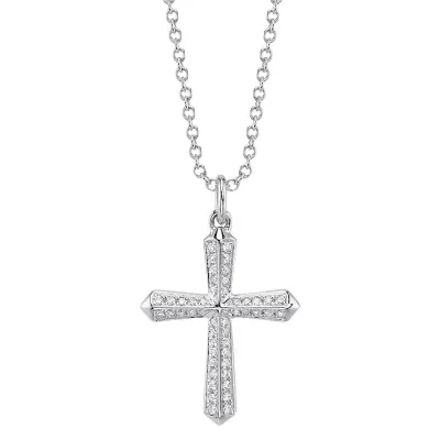 14K W/G Pave Diamond Cross, D: 0.11ct