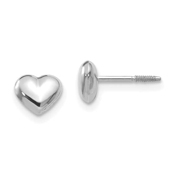14K W/G Puff Heart Screw Back Earrings