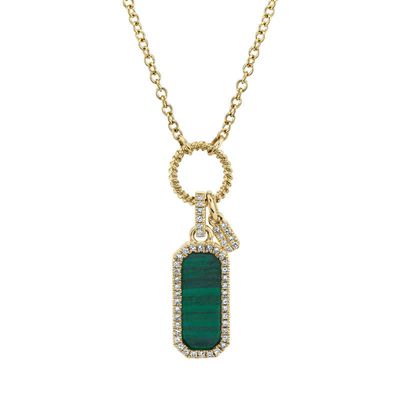 14K Y/G Malachite and Diamonds Charm Necklace, M: 1.03ct, d: 0.13ct
