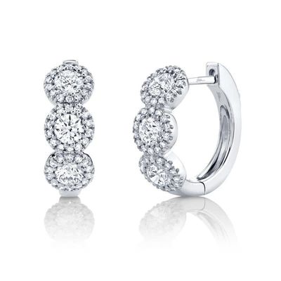 14K W/G Halo Diamond Huggie Earrings, D: 1.10ct