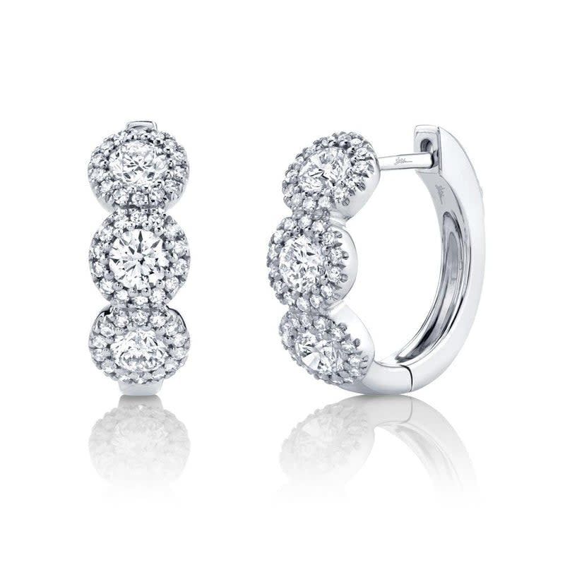 14K W/G Halo Diamond Huggie Earrings, D: 1.10ct