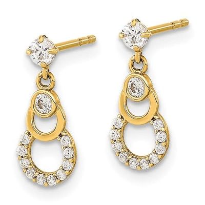 14K Y/G CZ Circle Dangle Earrings