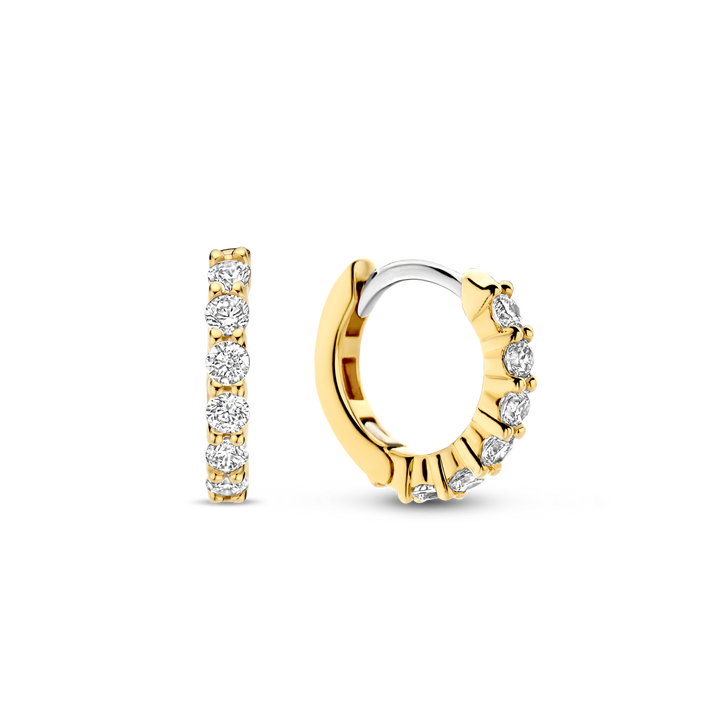 7957ZY-  Yellow Plated Shared Prong Hoops