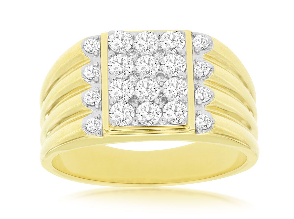 14K Y/G Gents Diamond Ring, D: 1ct