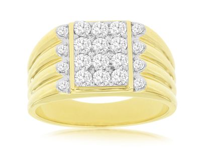 14K Y/G Gents Diamond Ring, D: 1ct
