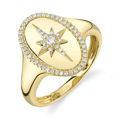 14K Y/G North Star Diamond Signet Ring, D: 0.18ct