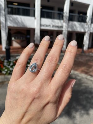 14K W/G Aqua &amp; Dia Pear Shaped Ring, A: 2.50ct, D:0.51ct