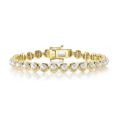 14K Y/G Cultured Pearl Tennis Bracelet. P: 4mm