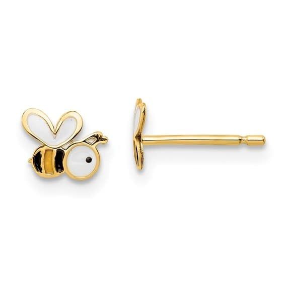 14K Y/G Kids Bumble Bee Enamel Earrings