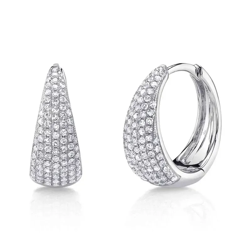 14K Pave Diamond Puff Hoop Earrings