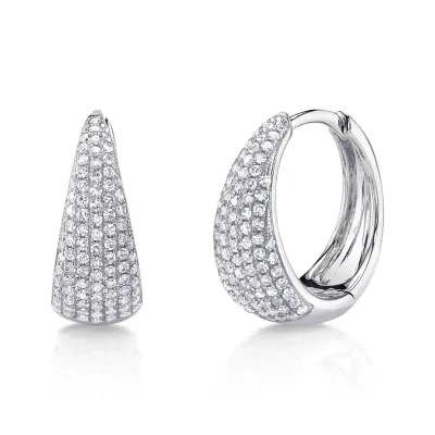 14K Pave Diamond Puff Hoop Earrings
