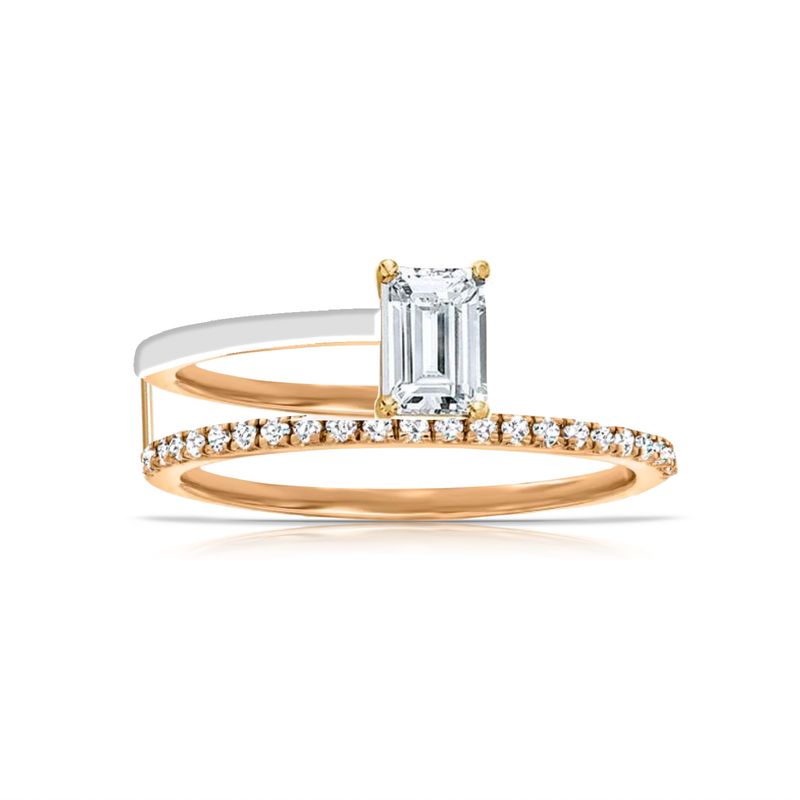 14K Y/G Half Round Diamond and White Enamel, D: 0.60ct