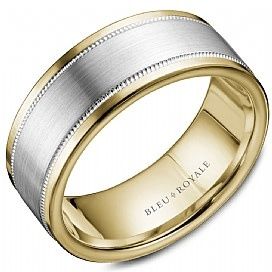 AL- 14K W/G &amp; Y/G 8.5mm Sandpaper Center &amp; High Polish Edges