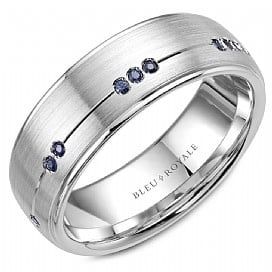 AL- 14K W/G &amp; Sapphire 7.5mm Band Sandpaper Center- S: 0.14ct
