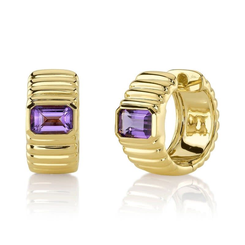14K Y/G Fluted Amethyst Huggie Earrings, A: 0.96ct