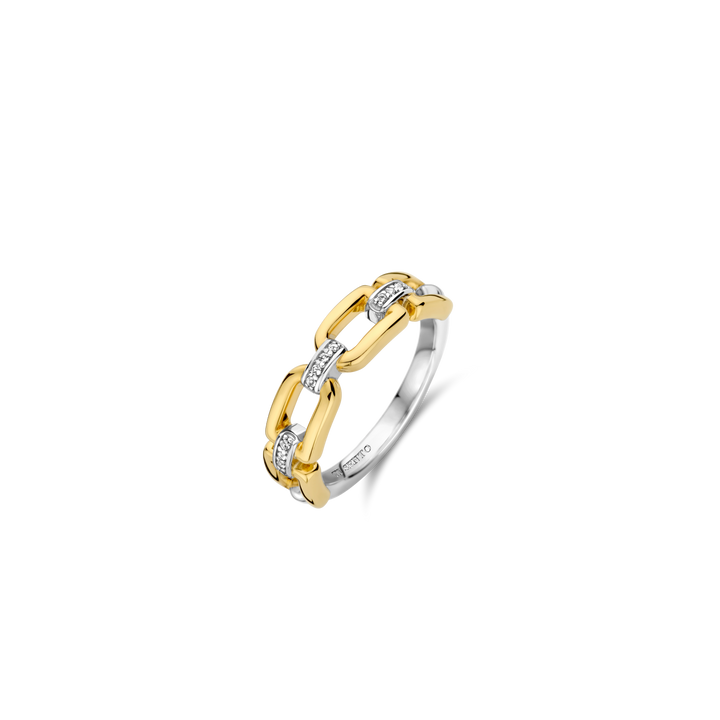 Yellow Plated Link Ring with Zirconia