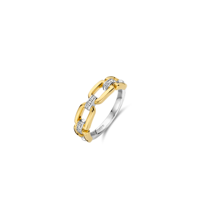 Yellow Plated Link Ring with Zirconia