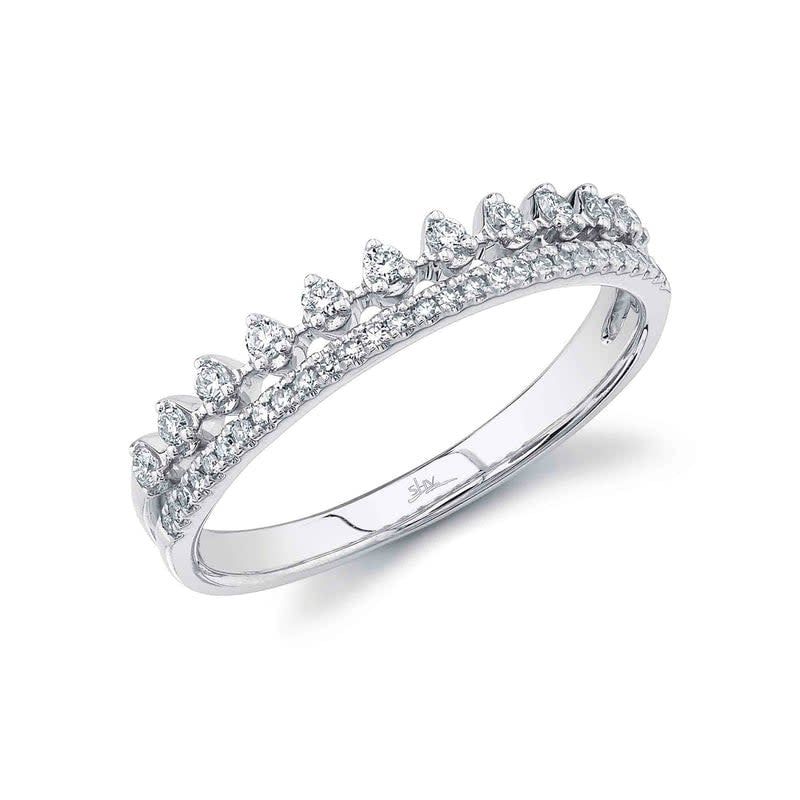 14K W/G Double Diamond Stackable Ring, D: 0.22ct
