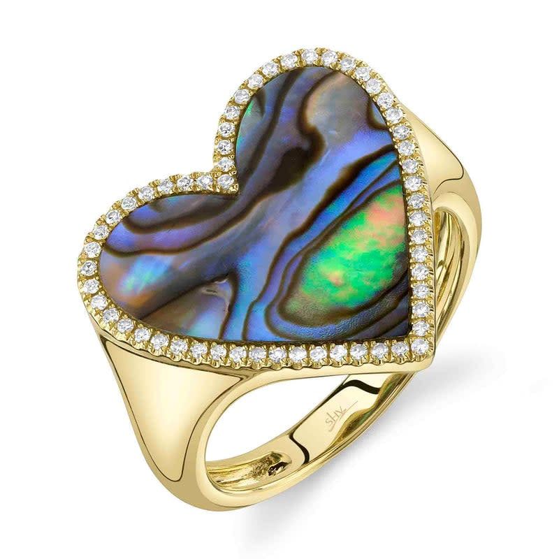 14K Y/G Abalone and Dia Heart Ring, AB: 1.83ct, D: 0.15ct