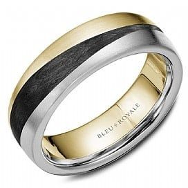 AL- 14K W/G &amp; Y/G Blk Enamel Inlay 7mm Sandpaper Finish Band