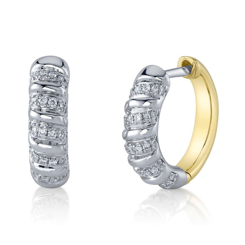 14K 2-tone Diamond Huggie earrings, D: 0.17ct