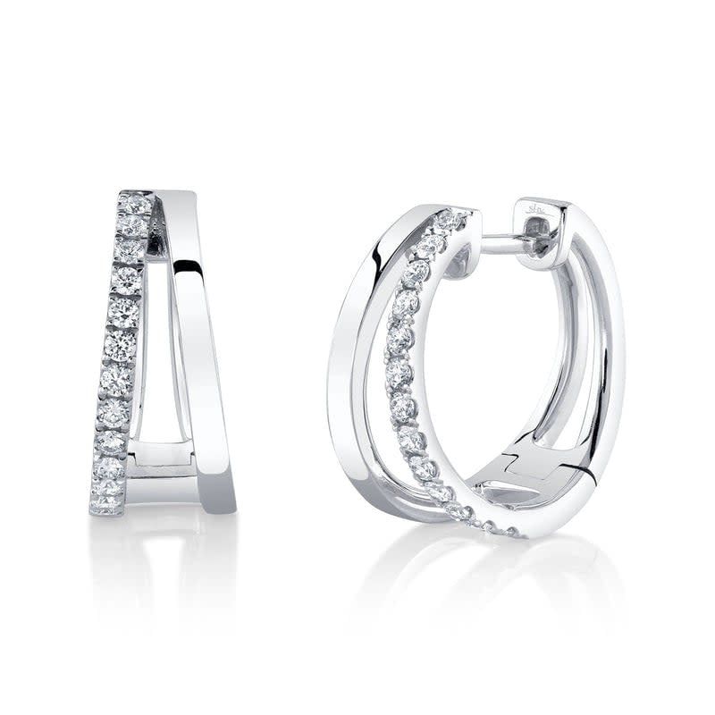 14K W/G Double Row Diamond Hoop Earrings, D: 0.28ct