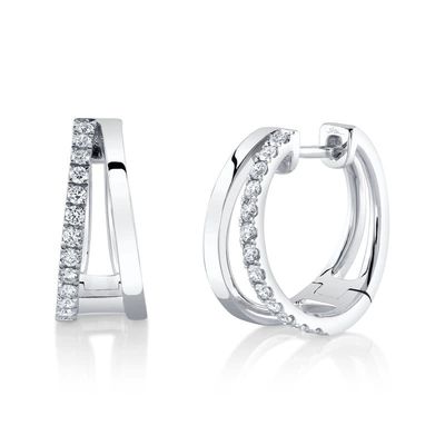 14K W/G Double Row Diamond Hoop Earrings, D: 0.28ct