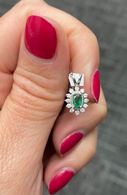 14K W/G Emerald &amp; Diamond Pendant, E: 0.28ct, D: 0.14ct