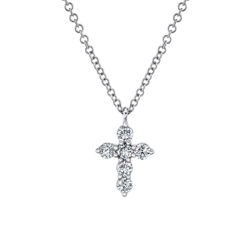 14K W/G Small Diamond Cross, D: 0.25ct
