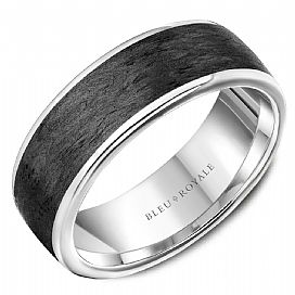 AL- 14K W/G 7.5mm Carbon Fiber High Polished Edges Band