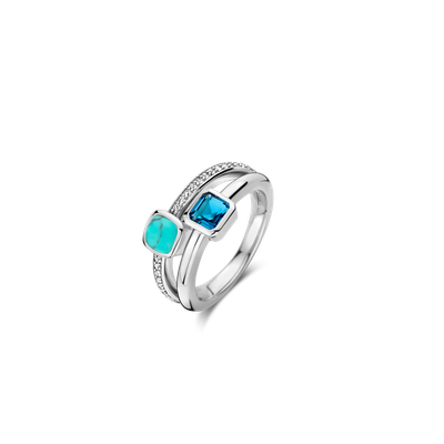 12326DB/54- Double Stacked Turquoise and Blue Zirconia Ring